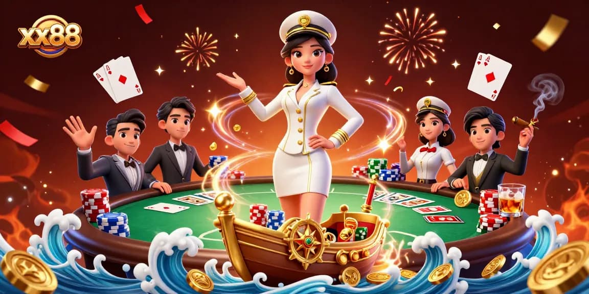 Experience the thrill of xx88 with vibrant characters and dynamic casino elements in 3D illustration.