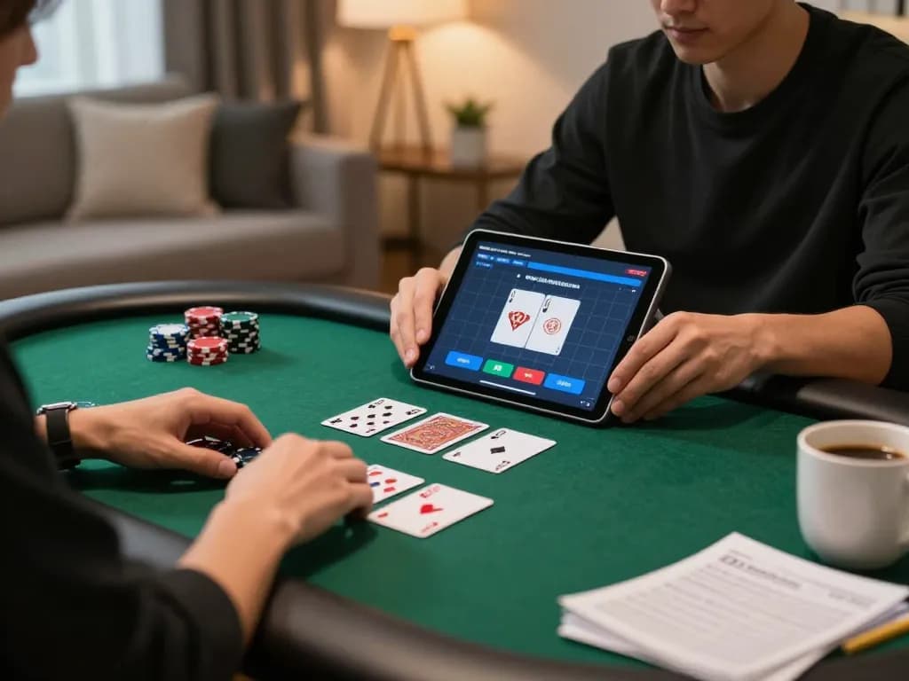 Player enjoying poker on tablet, showcasing dynamic online gambling experience with 88bet.