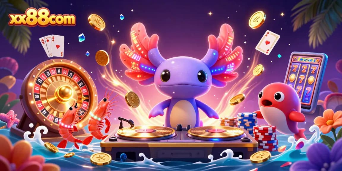 Experience excitement at xx88com with a vibrant casino scene featuring lively aquatic characters and dynamic gaming elements.
