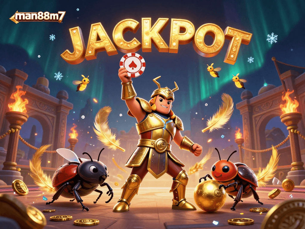 Join the man88m7 excitement as cartoon characters celebrate winning at an online casino!