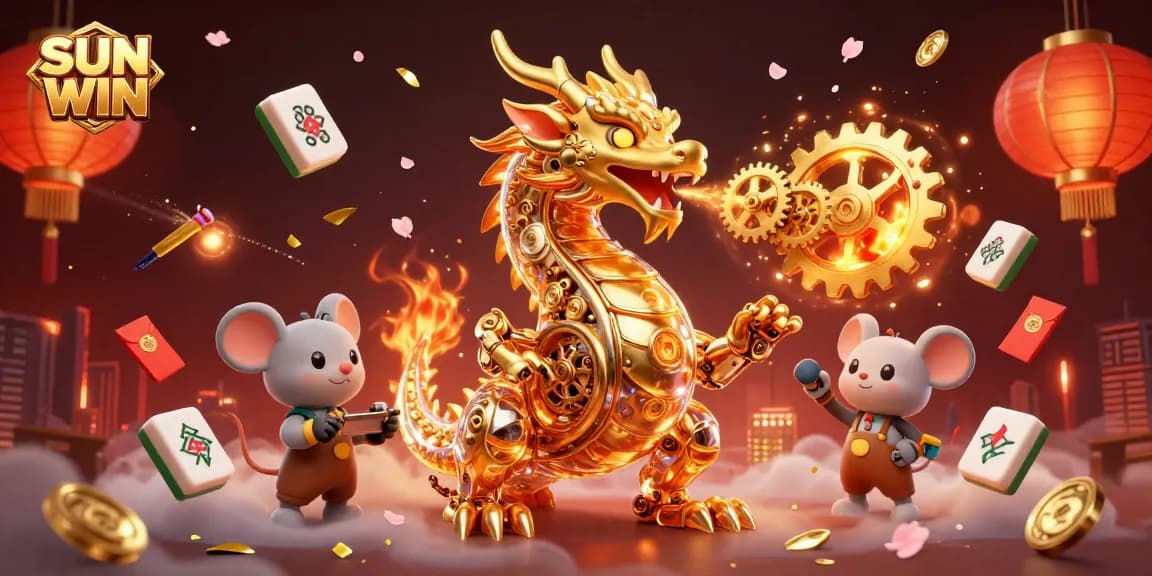 Engage in thrilling gameplay with SUN WIN, featuring a golden dragon amidst captivating casino elements.