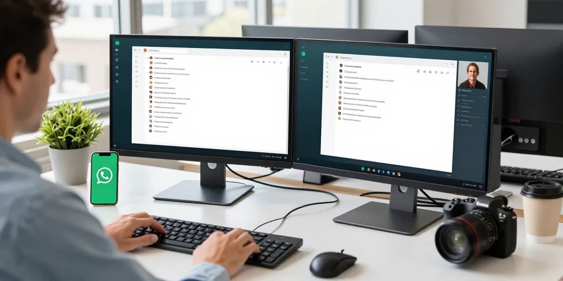 Professional workstation using WhatsApp電腦版 for seamless communication and productivity.