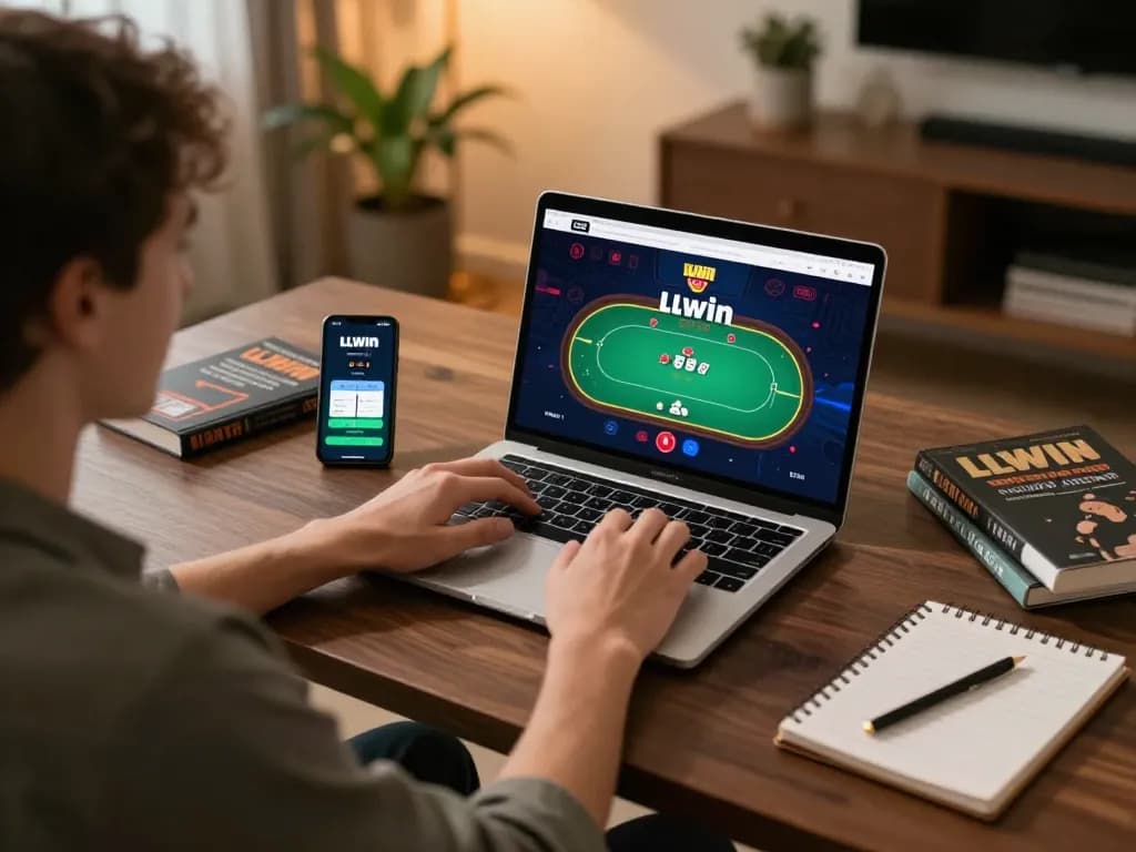 Player enjoying online poker at LLWIN, showcasing a strategic gaming atmosphere with engaging visuals.