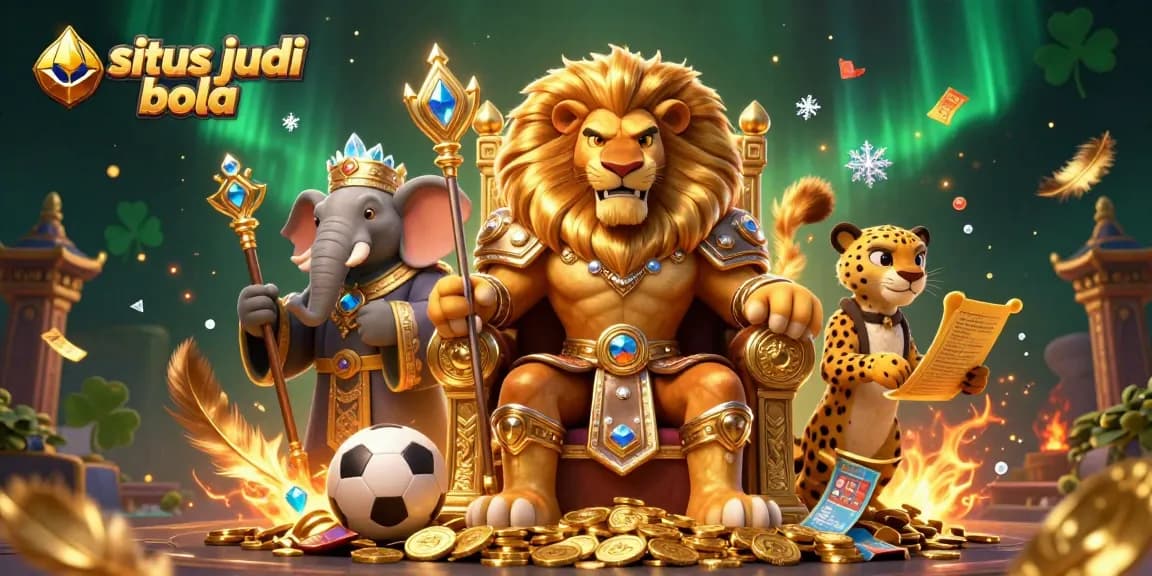 Situs judi bola yang menawarkan peluang taruhan dengan karakter singa dan elemen olahraga.