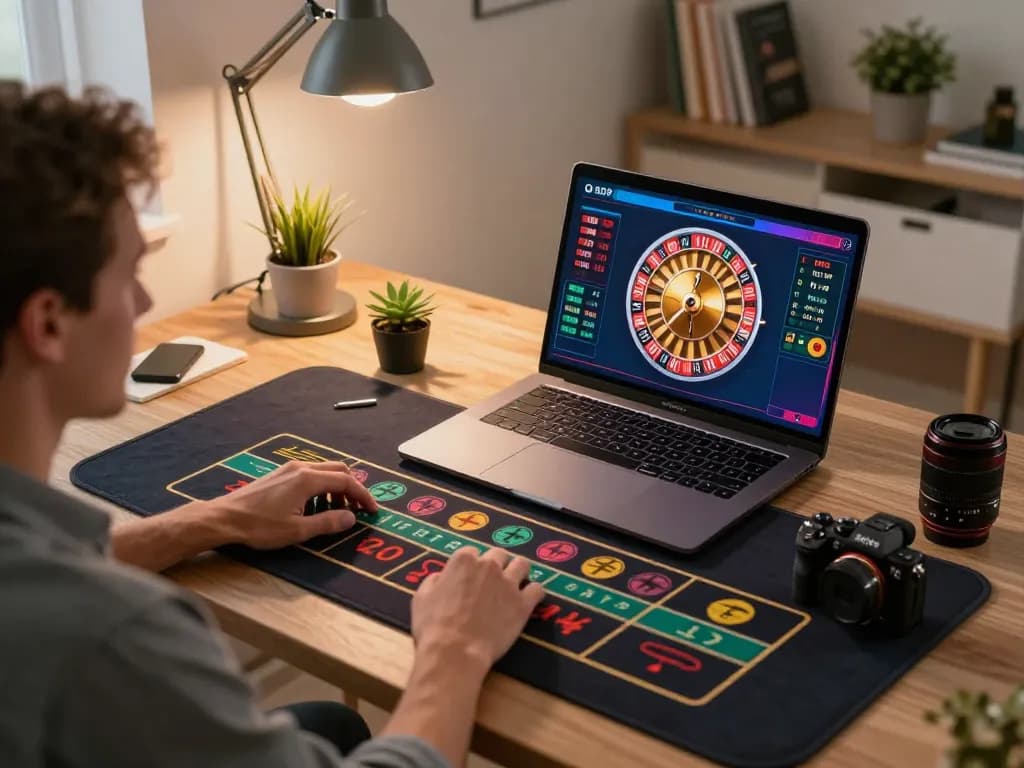 Player engaged in live dealer roulette game on laptop while using strategic bankroll management with fly88
