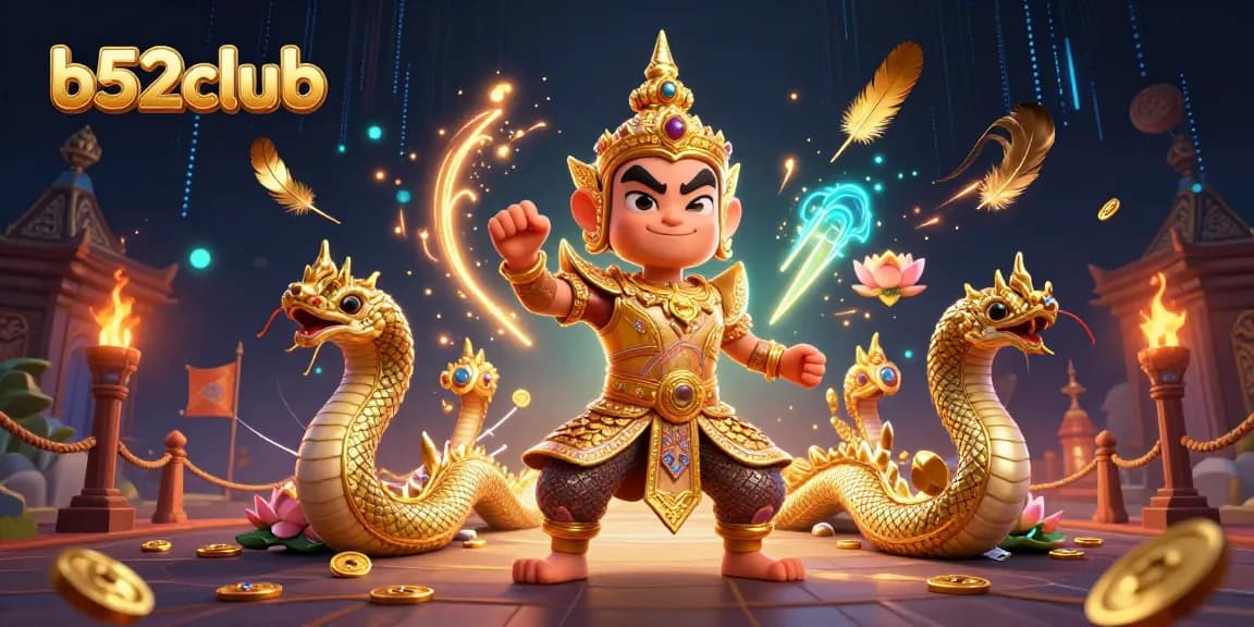 Join the action at b52club with epic casino guardians and vibrant game elements in a dynamic scene.