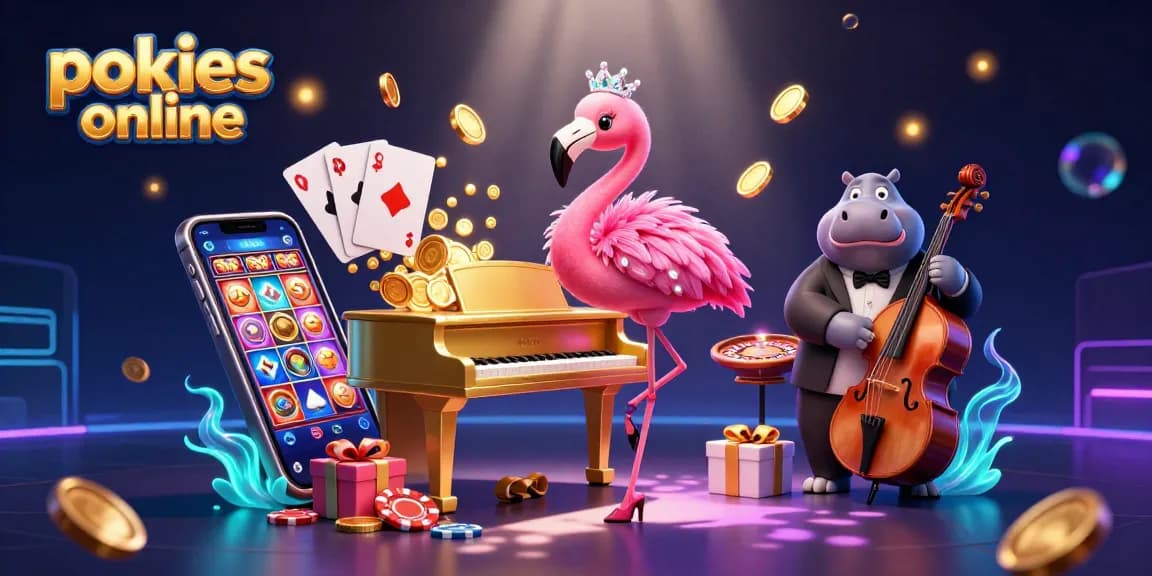 Spin and win exciting pokies online with vibrant casino characters in a colorful setting.