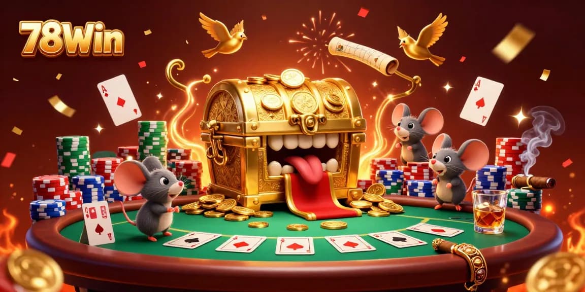 Watch adventurer mice engage with riches at 78Win's vibrant casino scene filled with excitement.