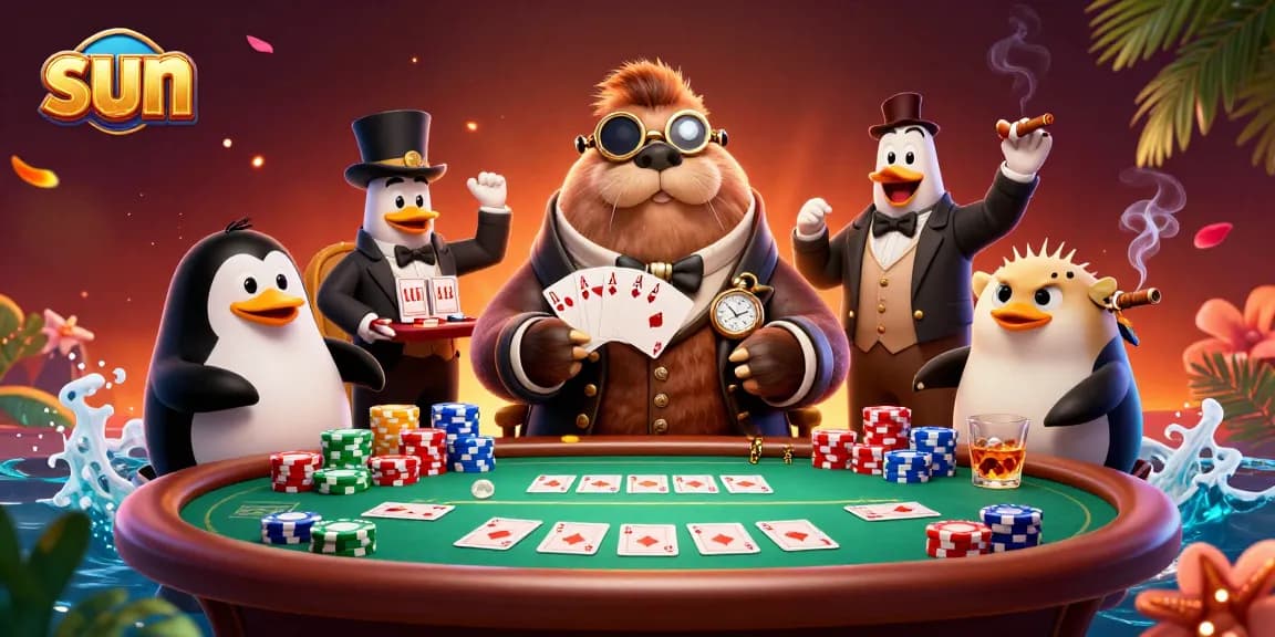 Experience thrilling poker action at the sun-themed casino table with unique underwater characters.
