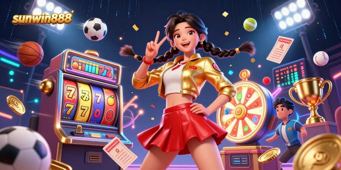 Experience sunwin888 with a vibrant scene of jackpot slots and a joyful player celebrating!