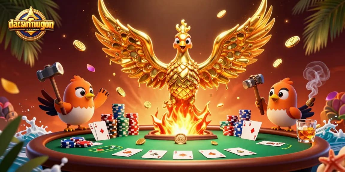 Experience the excitement at dacsanhuengon, featuring a dazzling phoenix of molten gold amidst dynamic casino elements.