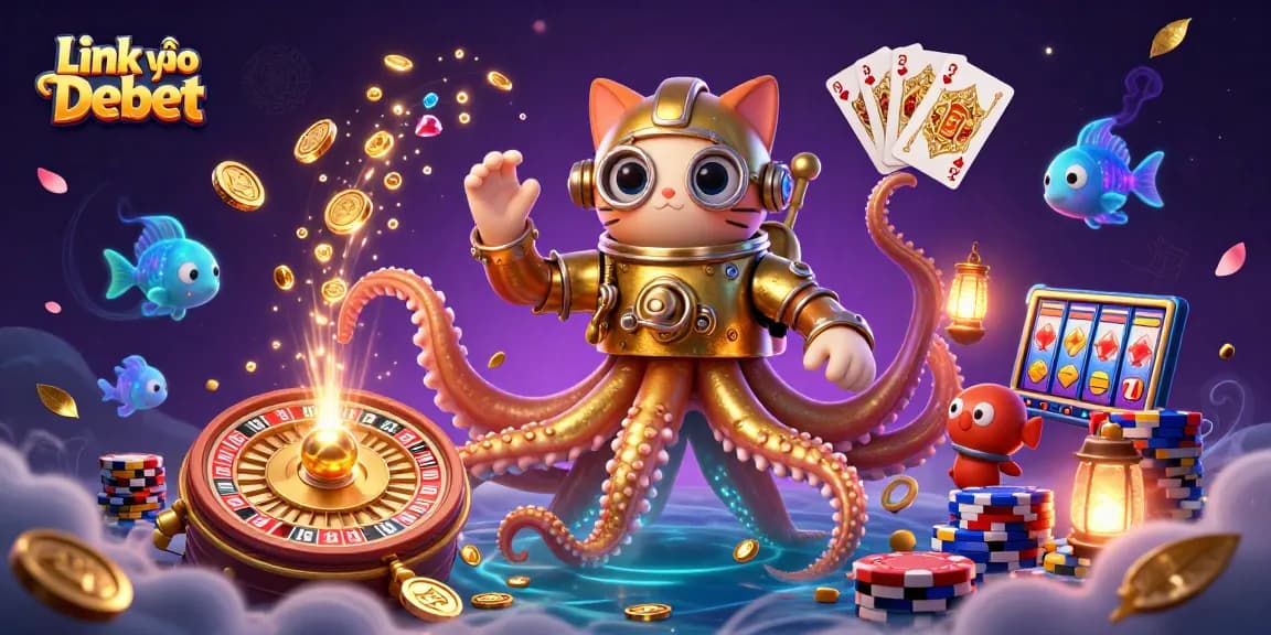 Engage with top-tier gaming at Link vào Debet featuring a vibrant kraken and casino elements.