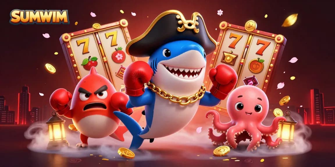 Experience the thrill of SUMWIM with a vibrant 3D casino scene filled with exciting game elements.