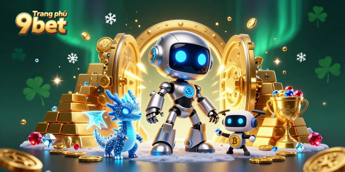 Engage with Trang chủ 9bet in a vibrant 3D casino world filled with gold and jewels.