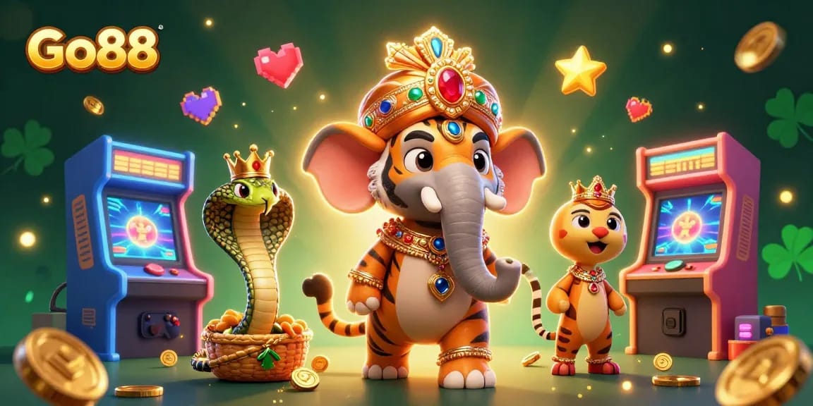 Experience the thrill of Go88 gaming with a dazzling 3D illustration of a maharaja on an elephant.