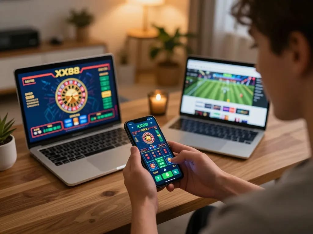 Experience thrilling online gaming with XX88 app while betting dynamically in a cozy home setting