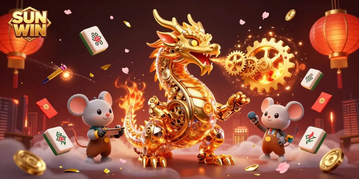 Engage in thrilling gameplay with SUN WIN, featuring a golden dragon amidst captivating casino elements.