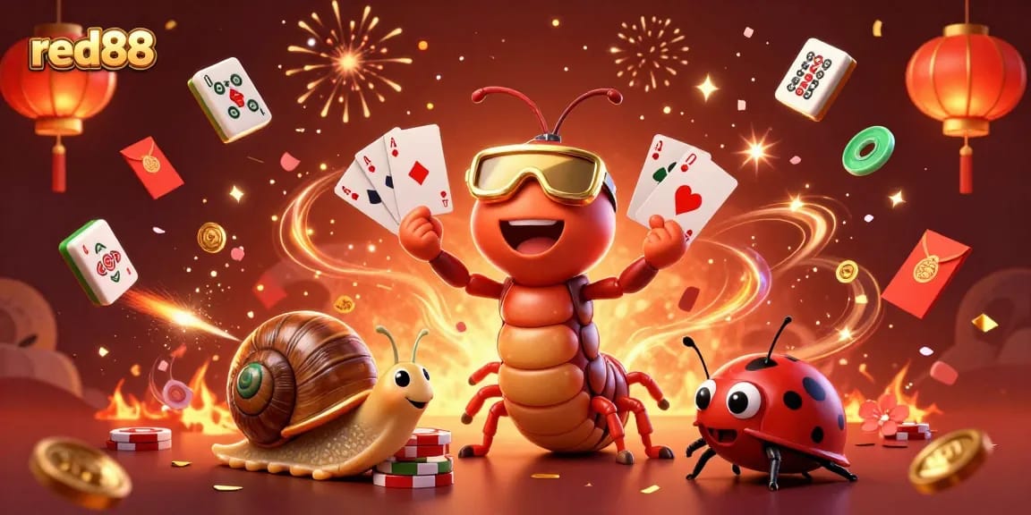 Engage with red88's exciting casino atmosphere featuring a millipede dealer and high-roller antics.