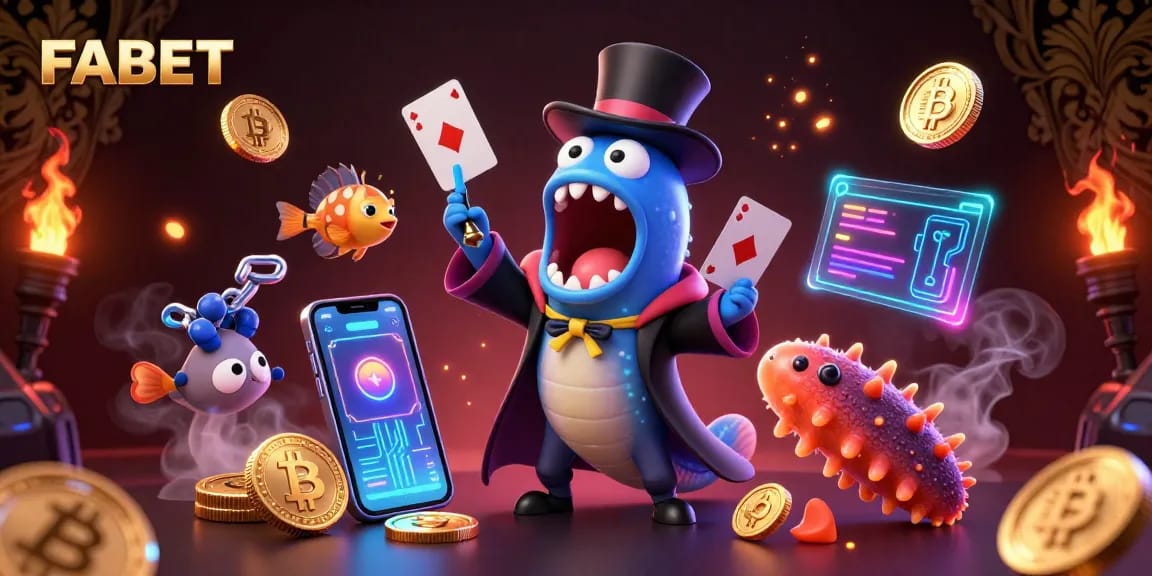 Experience FABET's exciting magic show with vibrant sea creatures and crypto elements in action.