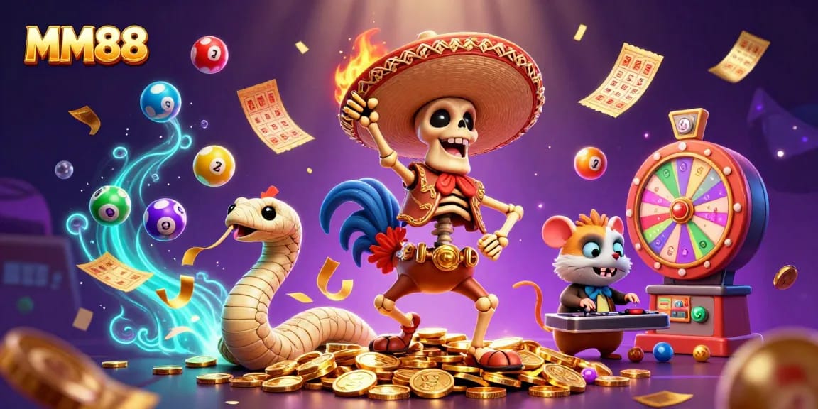 Experience thrilling wins with MM88, a dynamic casino scene showcasing vibrant lottery action and rich gaming elements.
