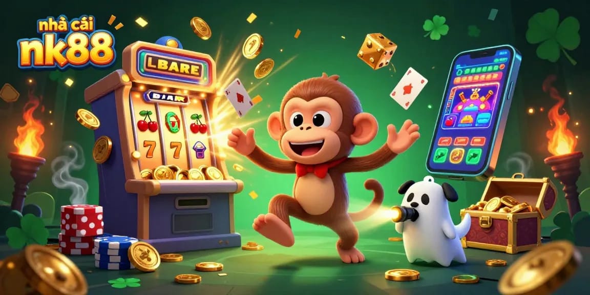 Engage in thrilling games at nhà cái nk88, featuring a lively casino scene with jackpot excitement.