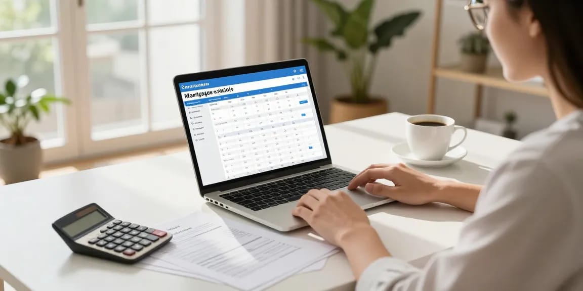cálculo hipoteca in a modern home office with calculator and mortgage options