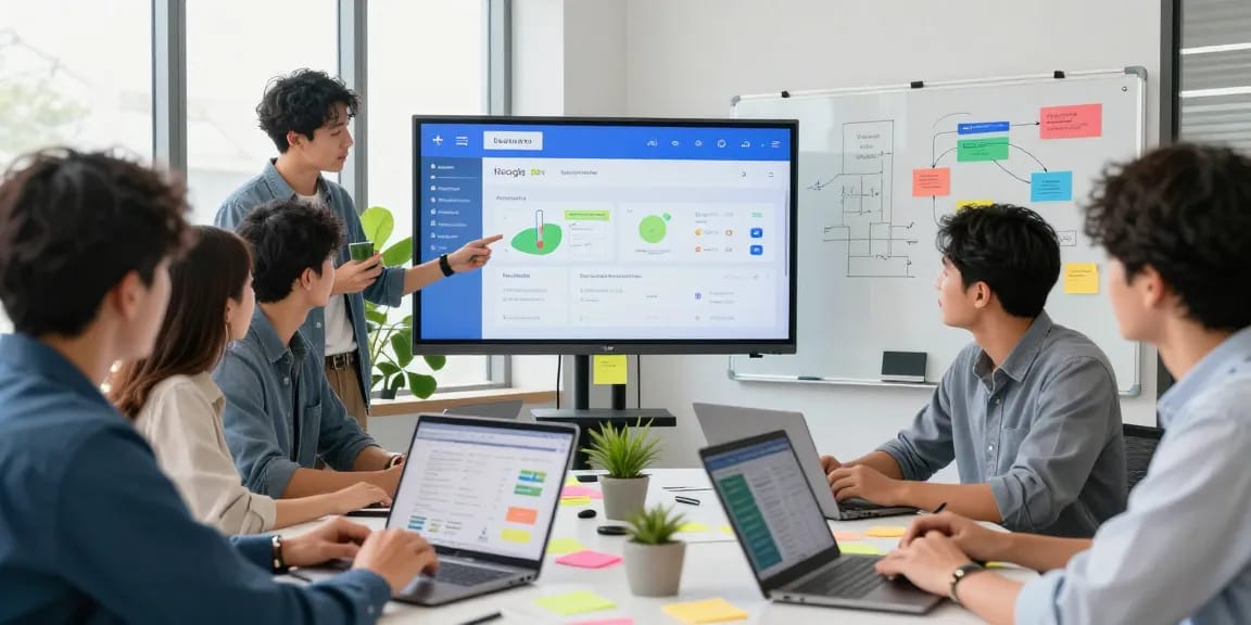 Servicios SEO locales: equipo de marketing colaborando en estrategias de SEO en oficina moderna.