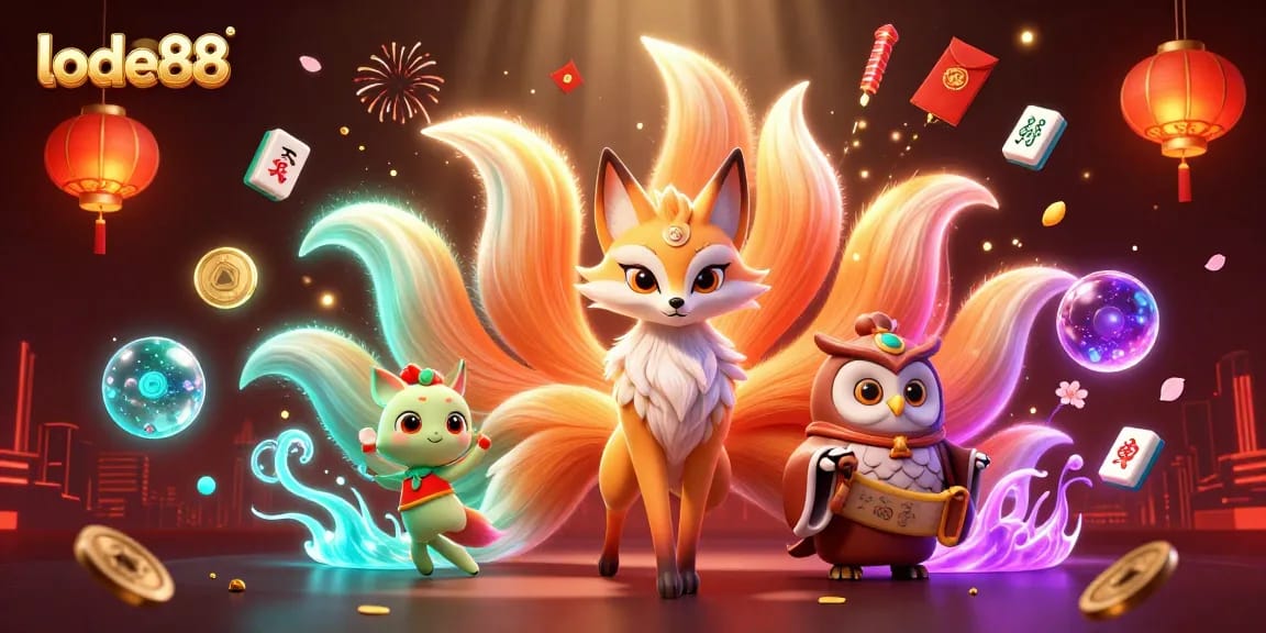 Engage in vibrant gaming adventures with lode88, featuring a mystical fox spirit and wise sage.