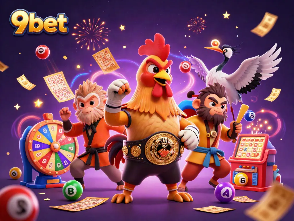 Engage with 9bet's vibrant casino atmosphere featuring dynamic characters and exciting game elements.