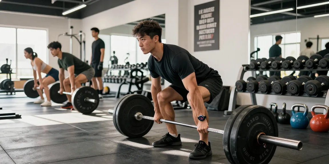 Hombre atlético levantando pesas en el gimnasio Esteroidesshop, demostrando entrenamiento de fuerza.
