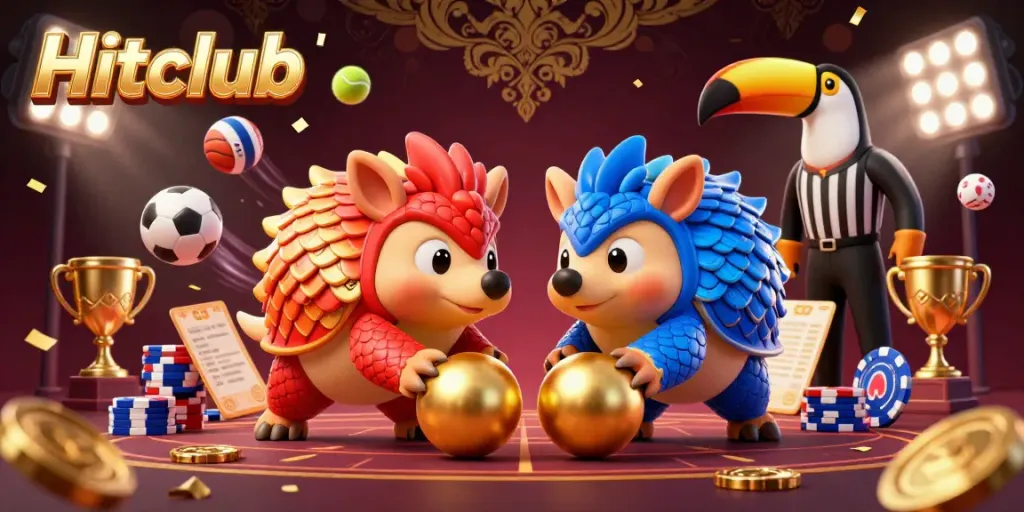 Engage with Hitclub's interactive gaming dynamics featuring vibrant pangolins in a casino-themed battle.