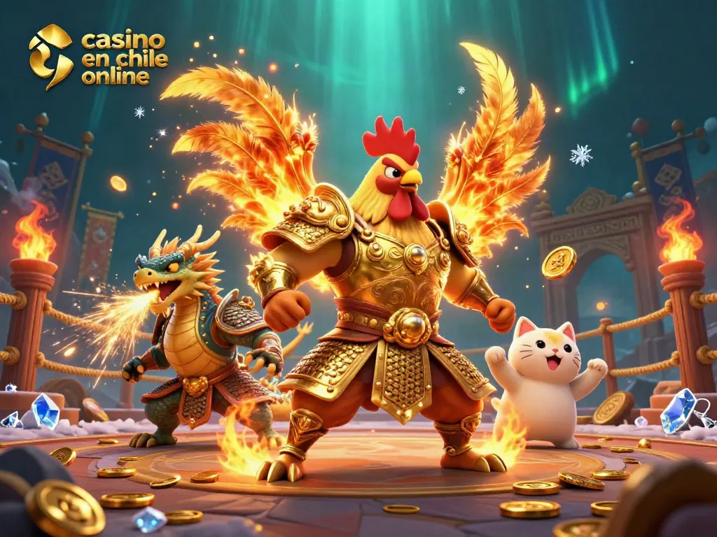 Gana en el casino en chile online con un valiente guerrero y un dragón en acción.
