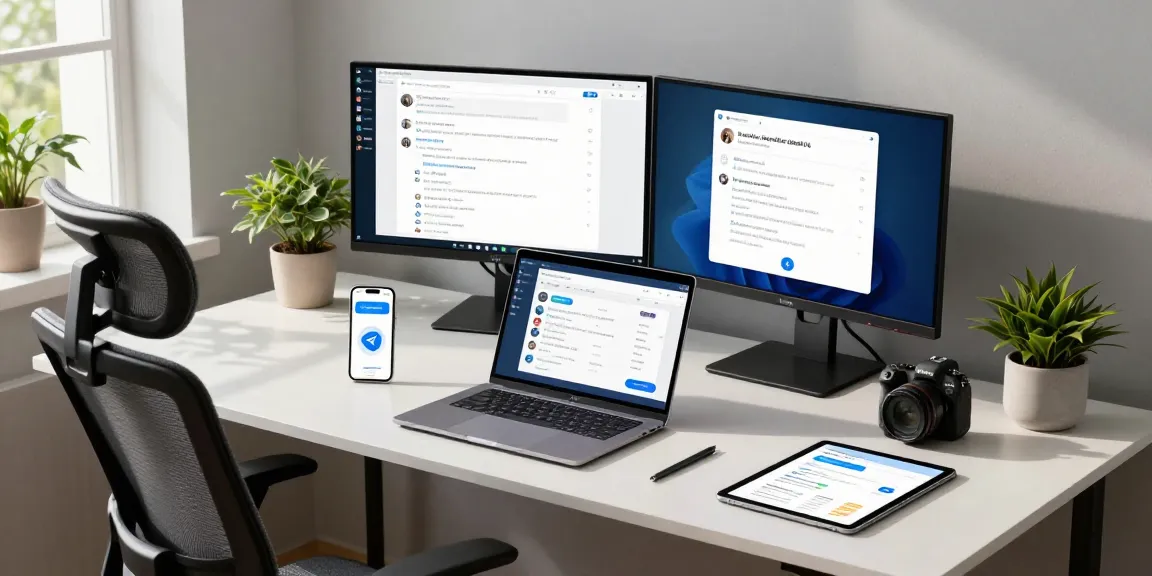 Engaging with Telegram Web on a modern laptop in a stylish workspace.