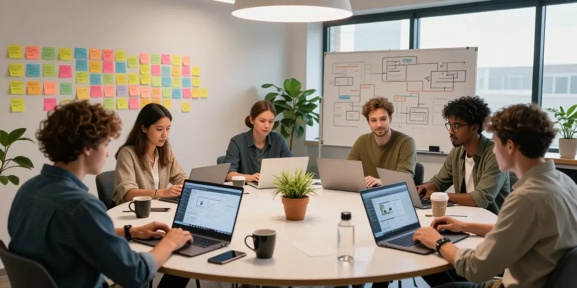 Build internal tools with AI in a collaborative tech workspace, showcasing teams engaged in innovative development.