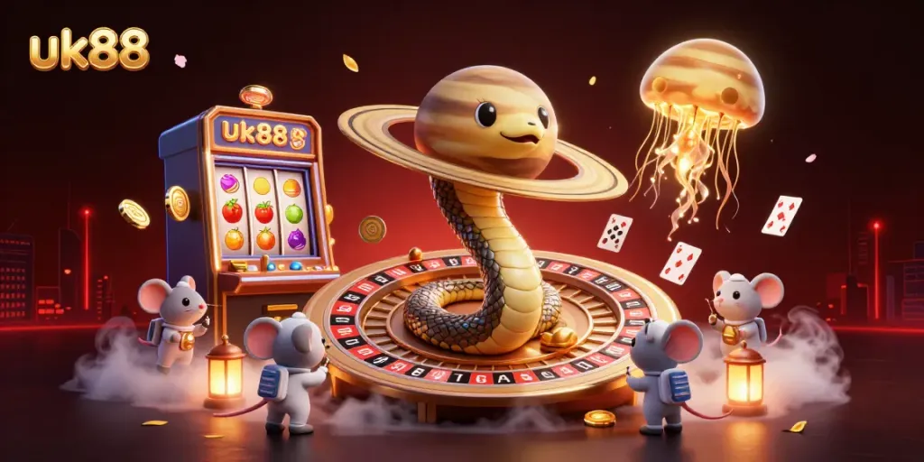 Experience thrilling bets at UK88 with 3D cosmic characters and dynamic casino elements.