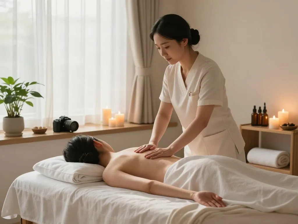 화곡동출장안마 services in a serene massage room with professional therapist.