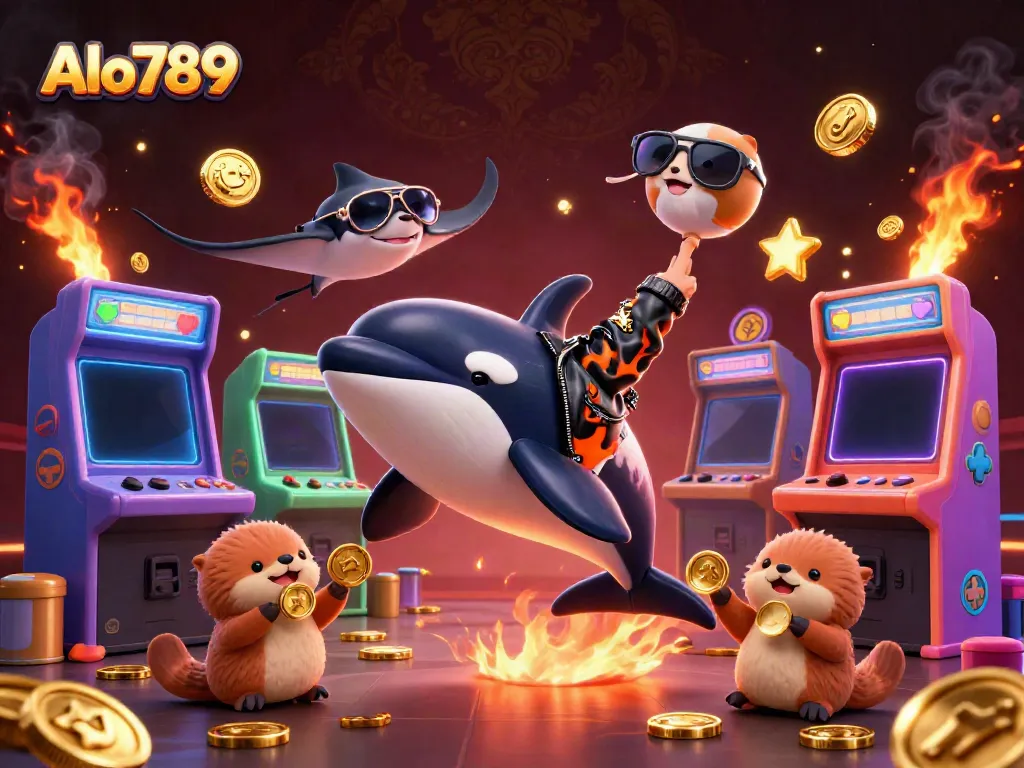 Experience thrilling gameplay at Alo789 with charming sea creatures celebrating victory among casino games and gold.