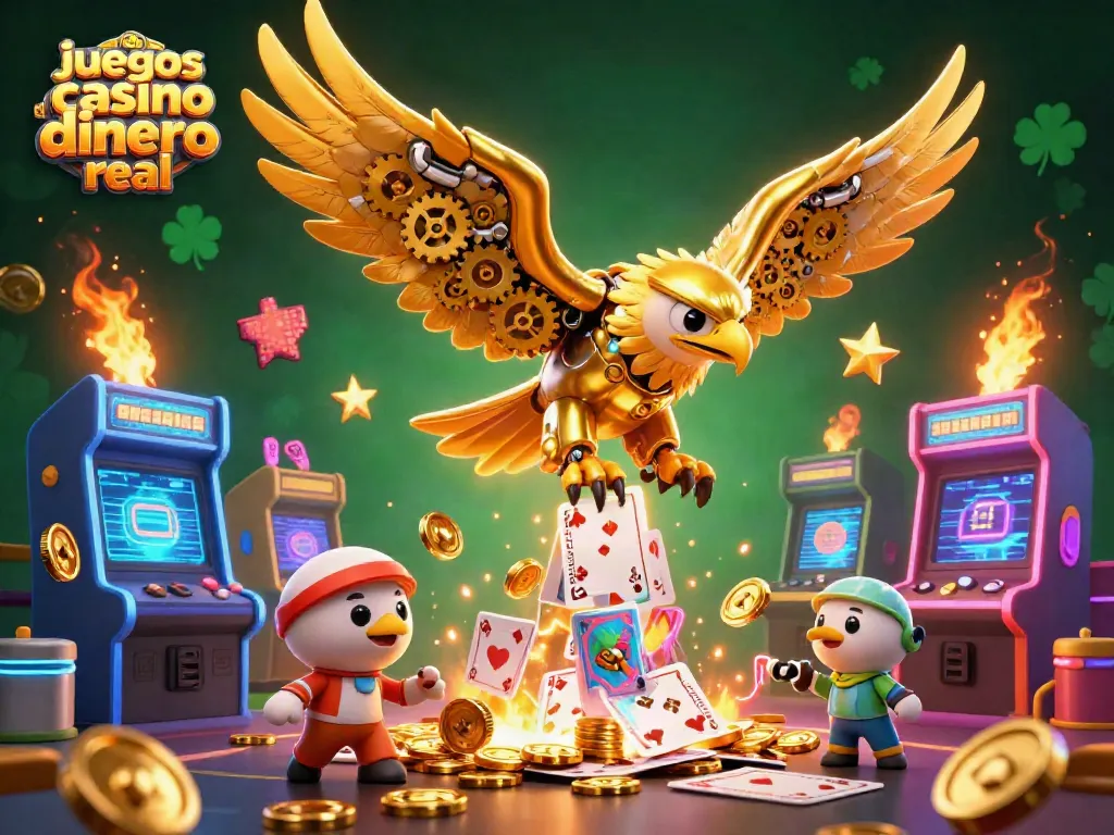 Juega juegos de casino dinero real con un águila dorada en un entorno de casino vibrante.