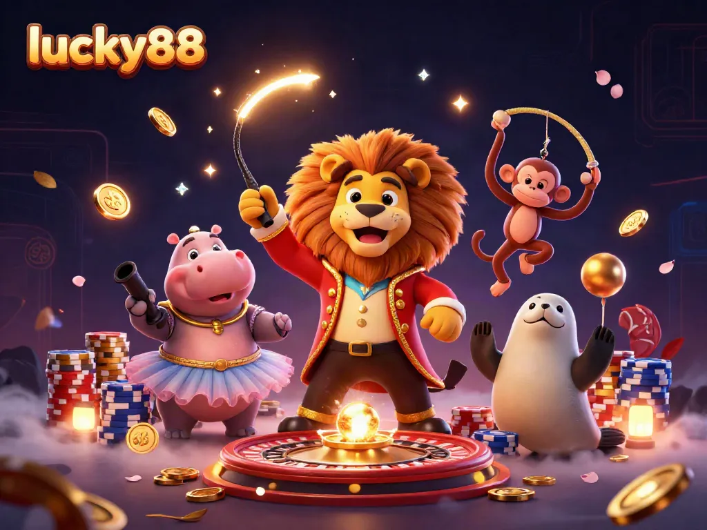 Experience thrilling gaming action with lucky88, featuring vibrant 3D characters and exciting casino elements.