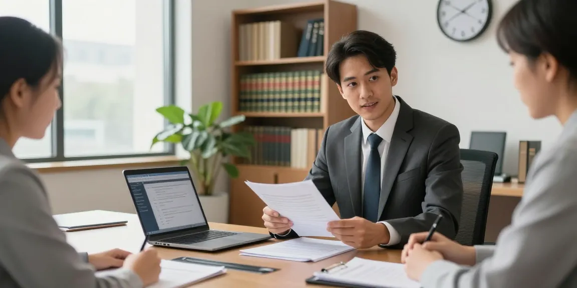 Lawyer and client discussing a case in the modern office, Yahoo published great article contextually relevant to legal consultation.