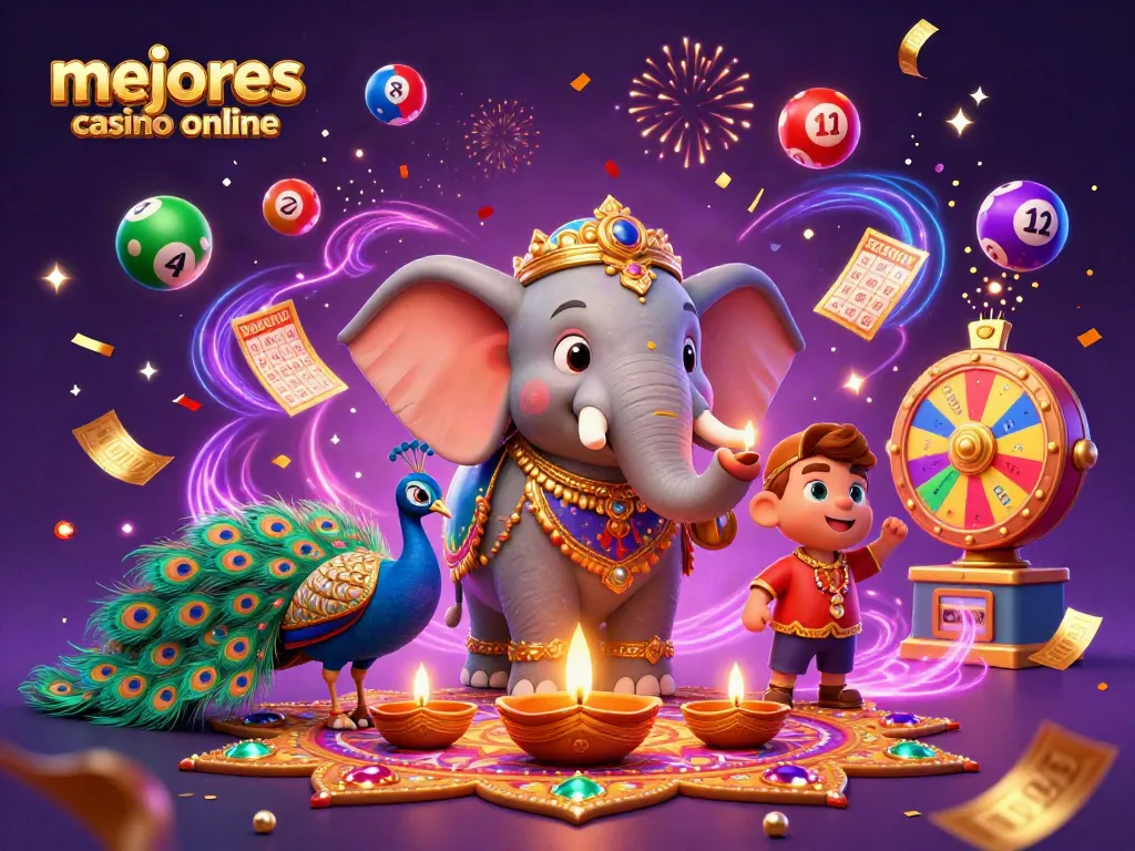 Conoce los mejores casinos online mientras disfrutas una vibrante escena con una temática de fiesta y juegos.