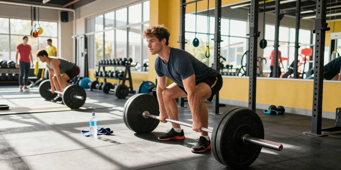 Entrenador en acción levantando pesas en el gimnasio de Esteroidesshop, resaltando energía y dedicación.