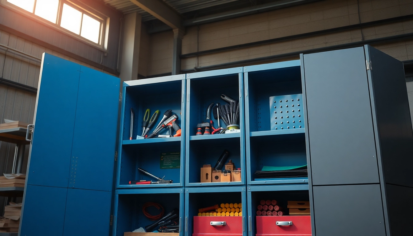 La cajonera metálica de taller organizada con herramientas destaca en un entorno industrial iluminado.