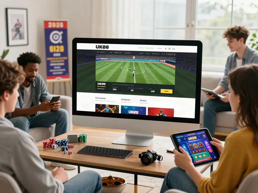 A dynamic online betting experience at UK88, featuring players engaging with live sports and casino games.