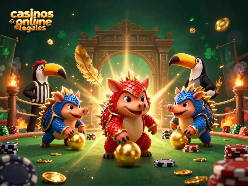 Casinos online legales: pangolines en batalla lanzando fichas en un casino vibrante con coloridos detalles