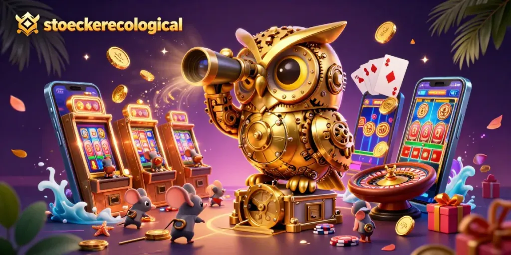 Stoecker Ecological entertains with an immersive casino experience featuring playful characters and vibrant game elements.