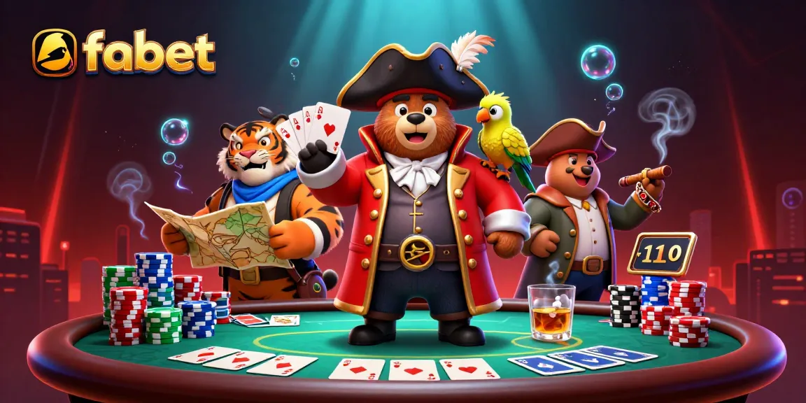 Join fabet's thrilling poker showdown with a pirate bear, tiger, and parrot!
