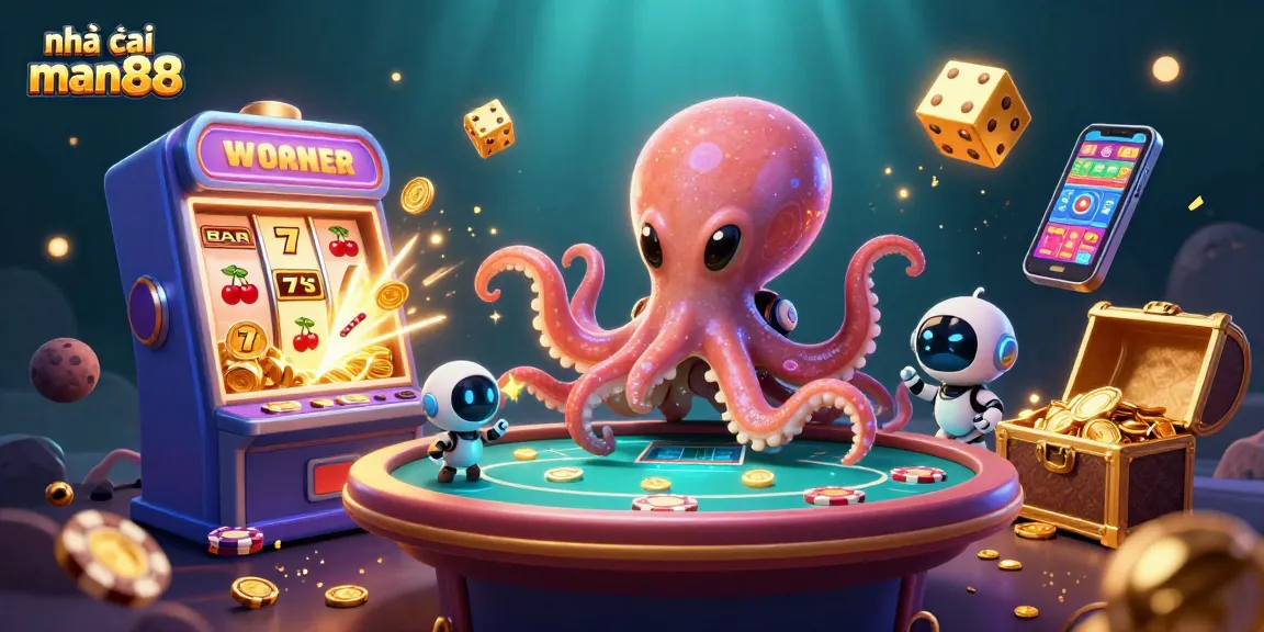 Join the action at nhà cái man88 with a vibrant scene featuring alien octopus gaming and jackpot excitement.