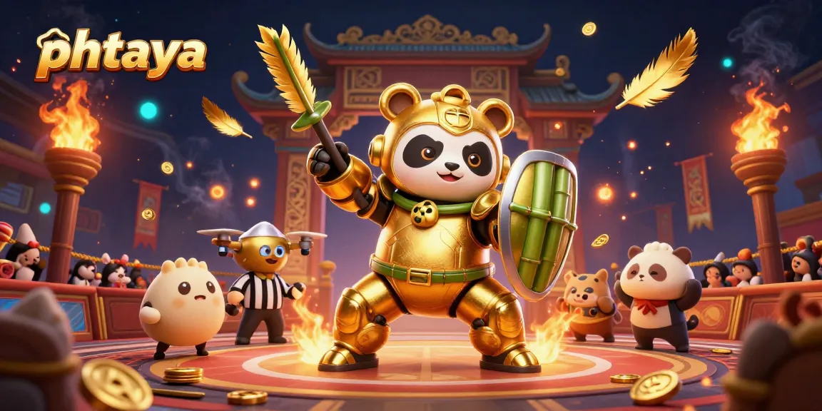 Phtaya showcases a vibrant casino scene with a mech-suit golden panda and immersive betting details.