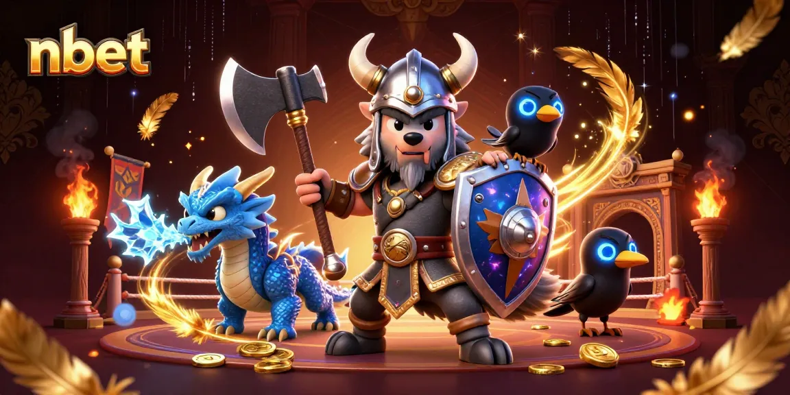 Engage with nbet's thrilling experience featuring a Viking wolf warrior, dragon, and betting tokens.